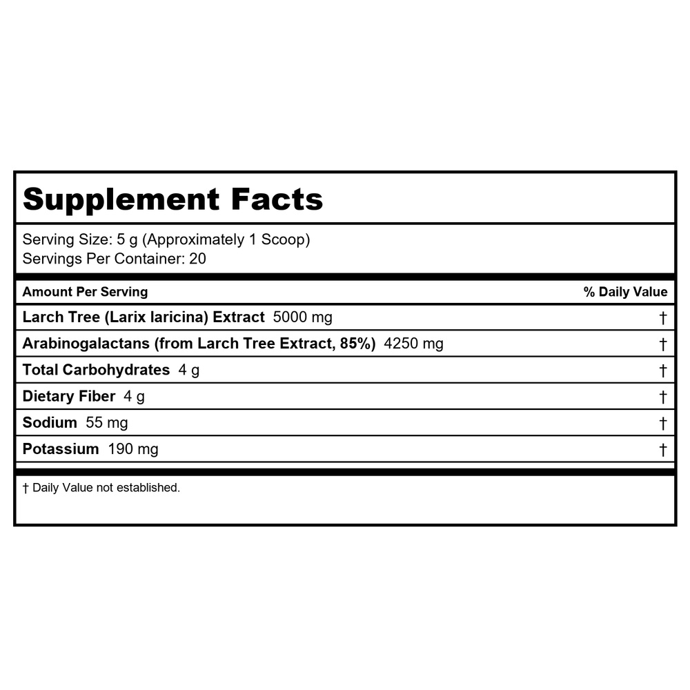 Davinci Labs Arabinogalactan Powder 100 GMS - Supplement Facts panel