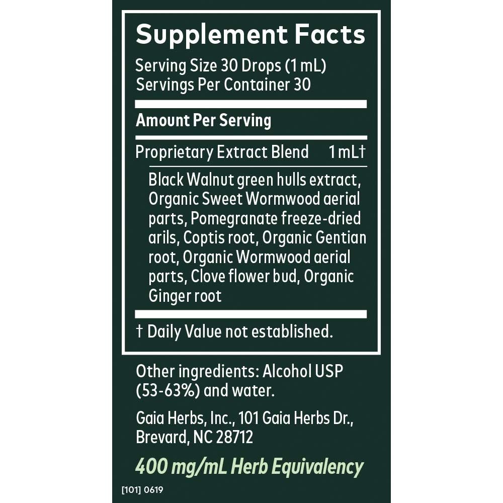 Gaia Herbs Wormwood Black Walnut Supreme 1 Fl Oz, Liquid Extract - Supplement Facts panel