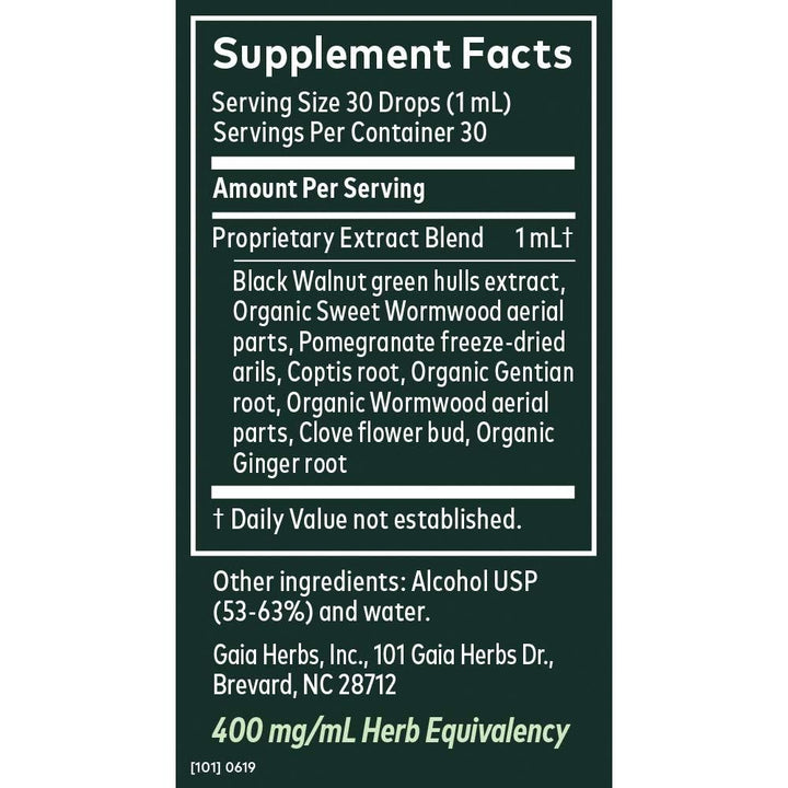 Gaia Herbs Wormwood Black Walnut Supreme 1 Fl Oz, Liquid Extract - Supplement Facts panel