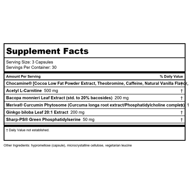 DaVinci Benefits Neuro Benefits 90 Capsules - Supplement Facts panel