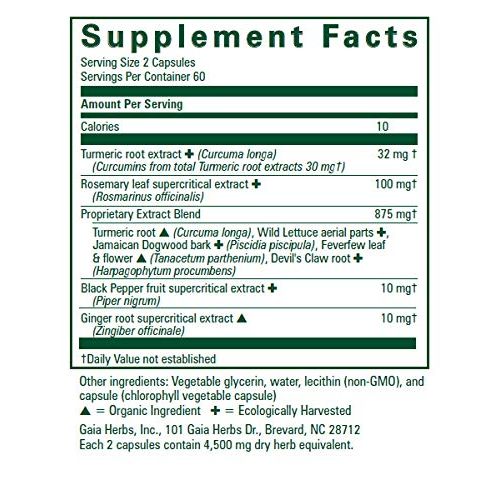 Gaia Herbs (Professional Solutions) Curcuma NF-kB: Nerve and Muscle 120 caps - Supplement Facts panel