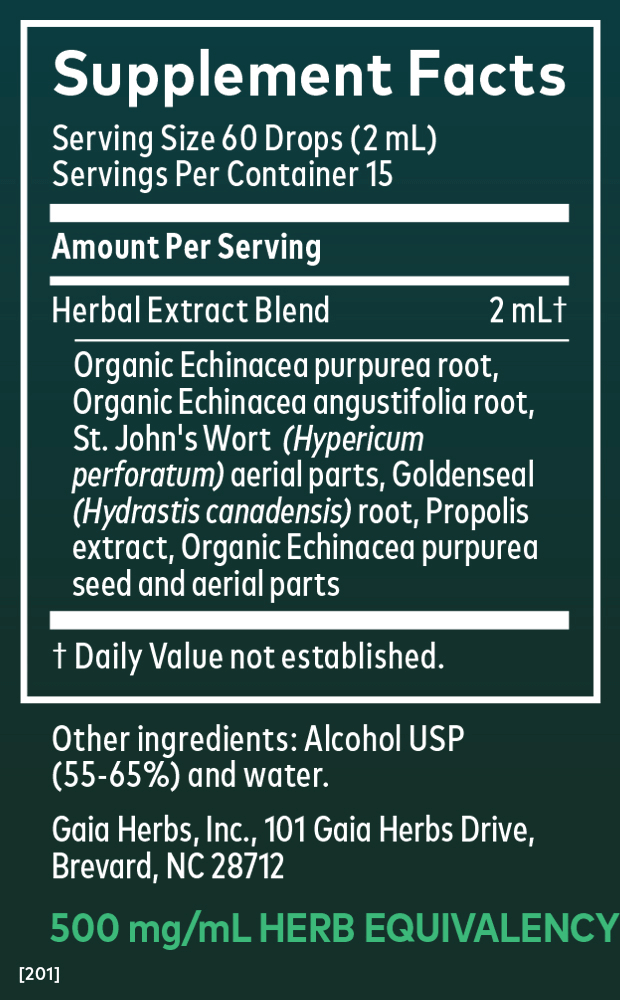 Gaia Herbs Echinacea Goldenseal Supreme - 1 fl oz - Supplement Facts panel