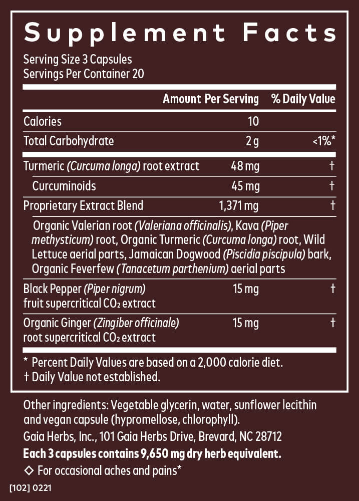 Turmeric Supreme, Joint 60 Caps by Gaia Herbs (Pack of 3) - Supplement Facts panel