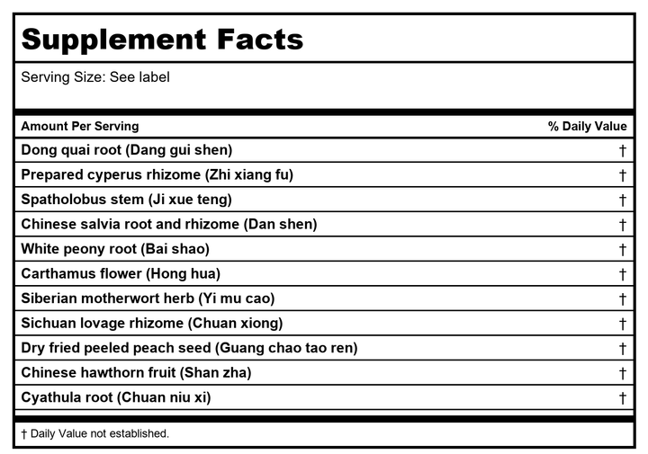 Kan Jade Woman Herbals Jade Moon Phase 1 Invigorate 2 Ounce - Supplement Facts panel