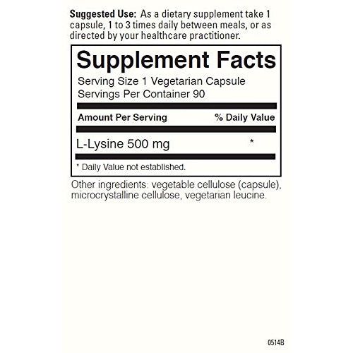 Davinci Laboratories L-Lysine 90 Capsules - Supplement Facts panel