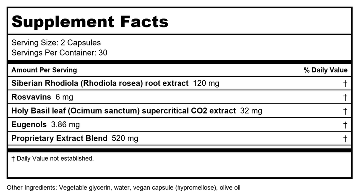 Gaia PRO Daytime HPA - 60 Vegan Liquid Phyto-Capsules (30 Servings) - Supplement Facts panel