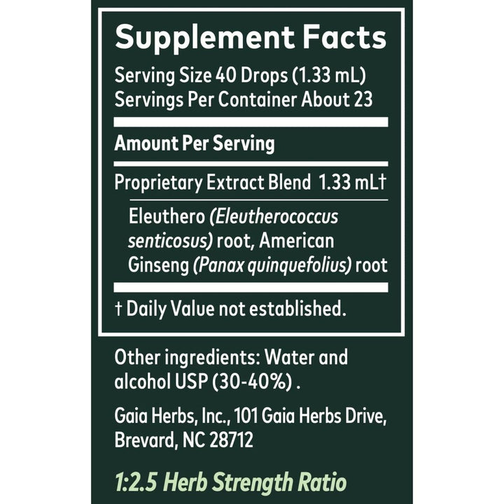 Gaia Hrebs Ginseng Supreme Supplements, 1-Ounce - Supplement Facts panel