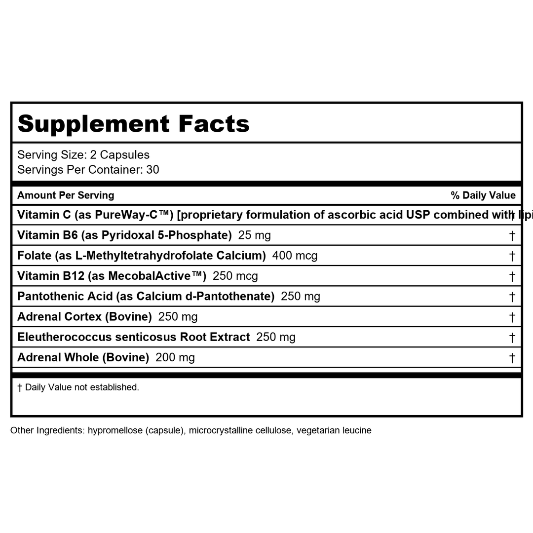 Davinci Labs Adrenal Benefits 60 Capsules - Supplement Facts panel