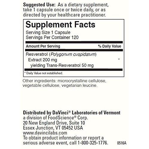 DaVinci Laboratories Resveratrol-50 120 Caps - Supplement Facts panel