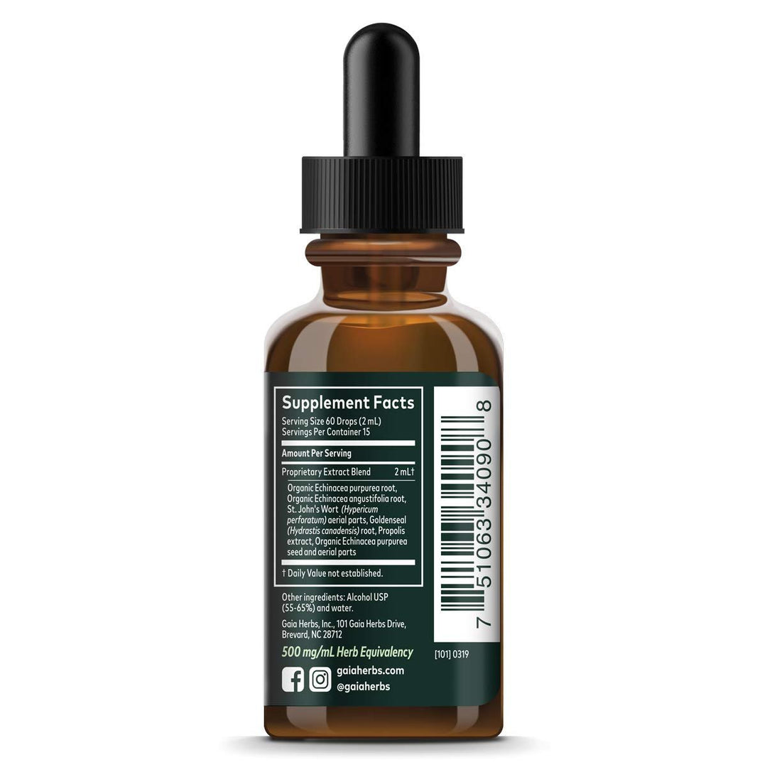 Gaia Herbs Echinacea Goldenseal Supreme - 1-Ounce Bottle - Supplement Facts panel