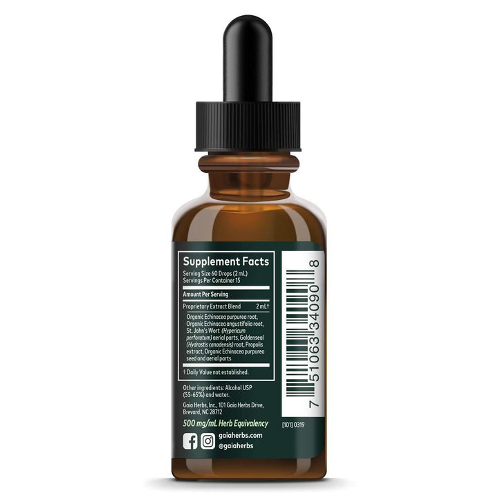 Gaia Herbs Echinacea Goldenseal Supreme - 1-Ounce Bottle - Supplement Facts panel