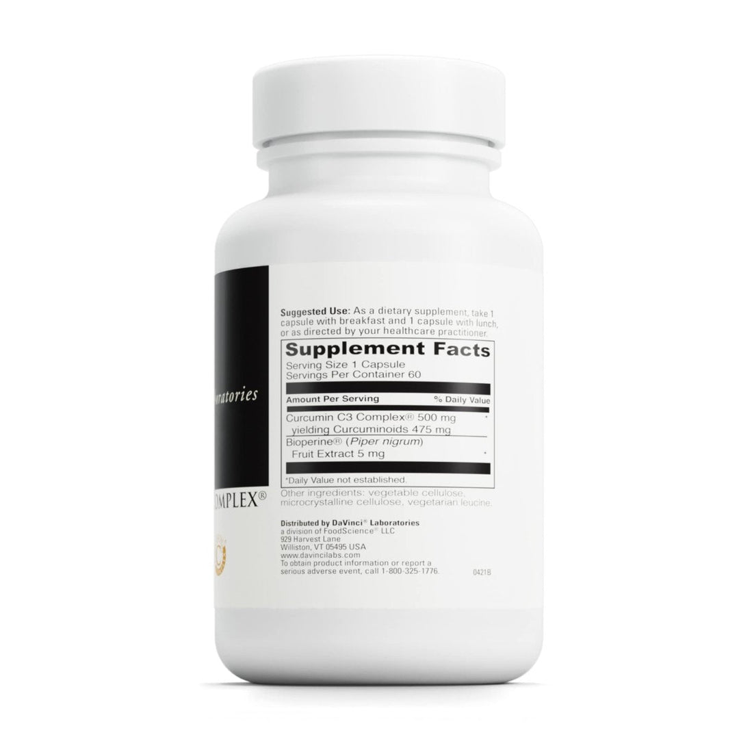 Davinci Labs Curcumin C3 Complex 500 mg 60 VegiCaps - Supplement Facts panel