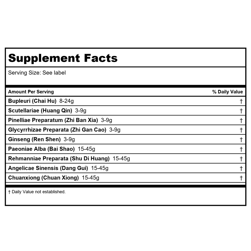 Kan Herb Alembic Herbals Bupleurum and Four Substance Decoction 4 Ounce - Supplement Facts panel