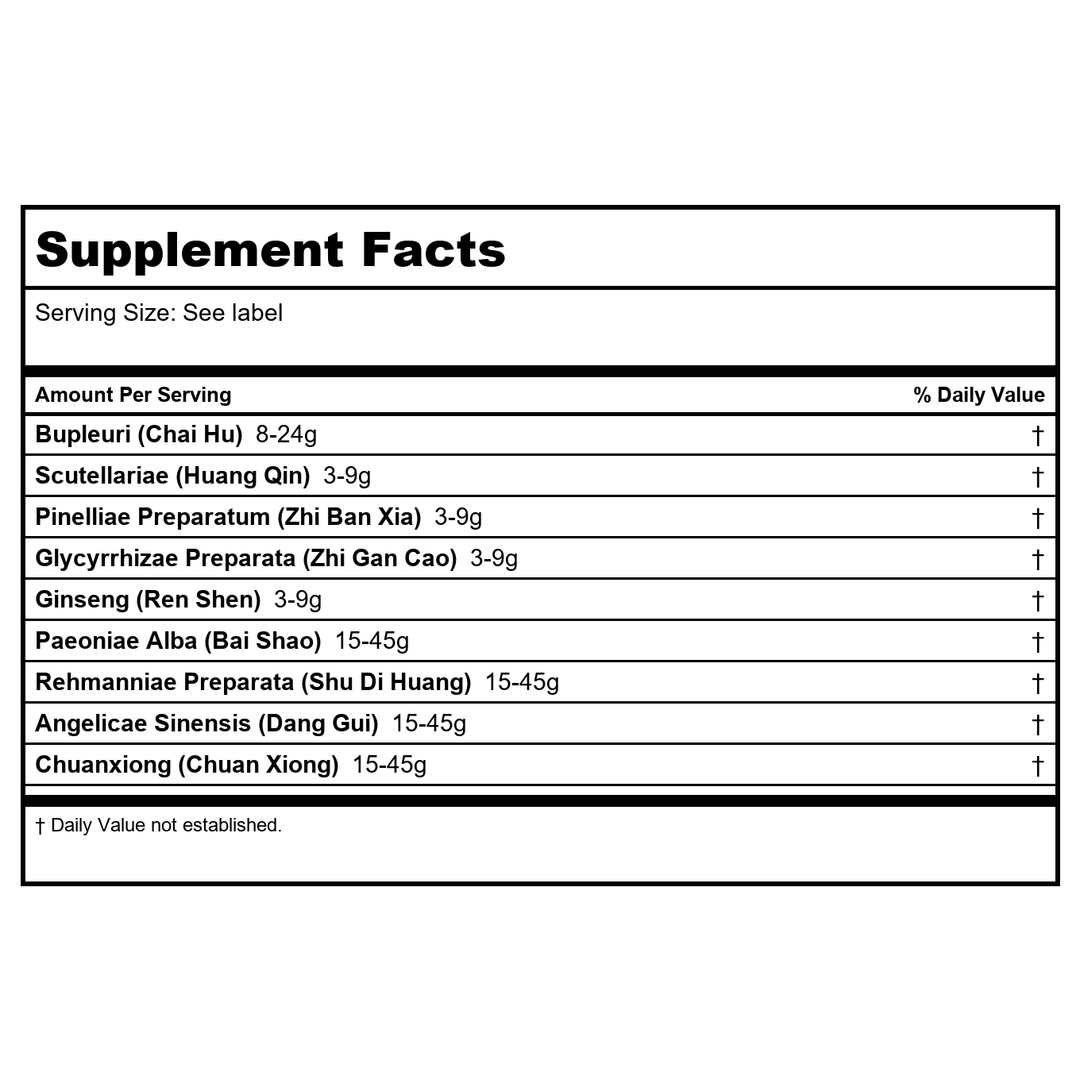 Kan Herb Alembic Herbals Bupleurum and Four Substance Decoction 4 Ounce - Supplement Facts panel