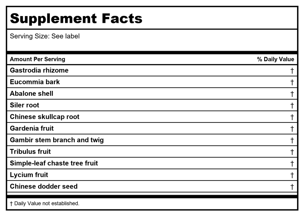Kan Herbals Steady Centeredness 120 Tablets - Supplement Facts panel