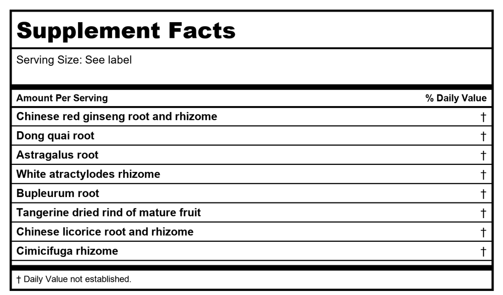Kan Herb Essentials Lift The Qi 120 Tablets - Supplement Facts panel