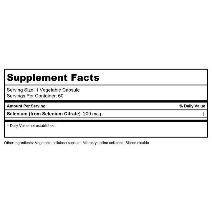 Davinci Labs- Selenium Citrate 60 vcaps - Supplement Facts panel