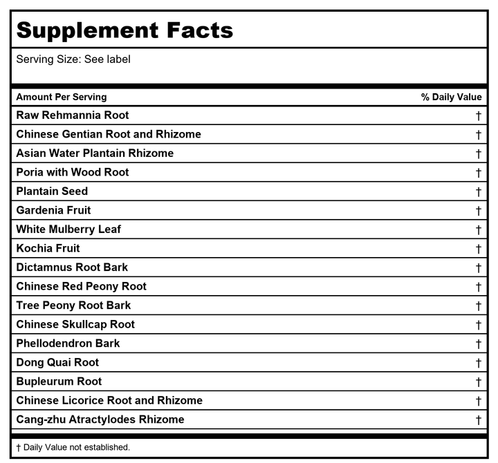 Kan Herb Essentials Damp Heat Derma Relief 4 Ounce - Supplement Facts panel