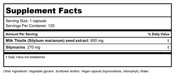 Milk Thistle Gaia Herbs 120 VCaps - Supplement Facts panel