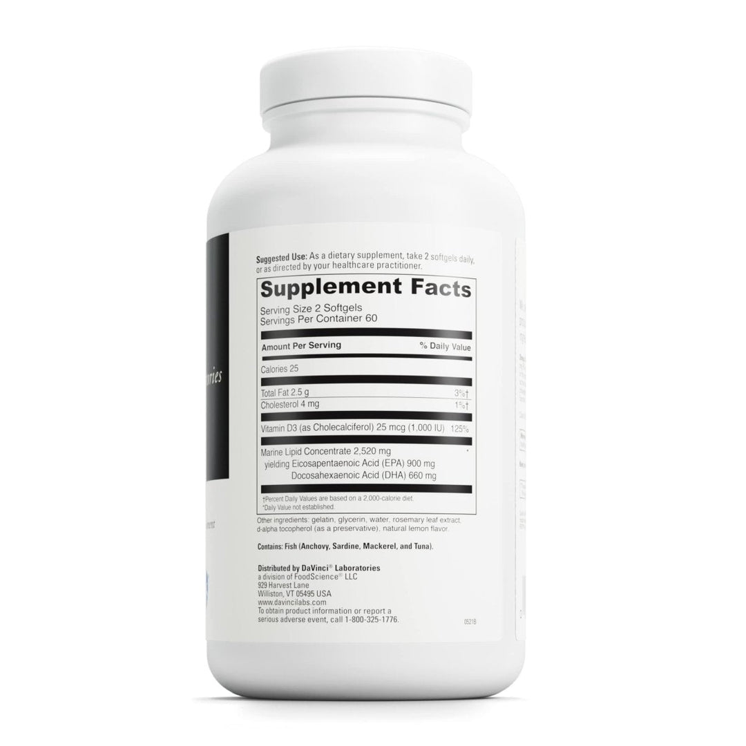 Davinci Labs Omega 3 HP-D 120sg - Supplement Facts panel