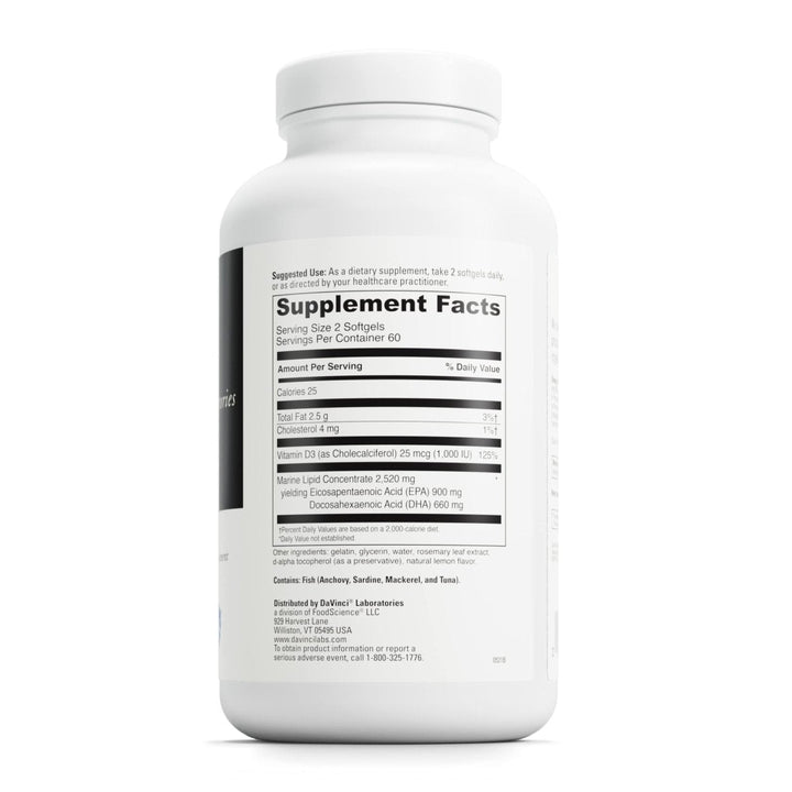 Davinci Labs Omega 3 HP-D 120sg - Supplement Facts panel