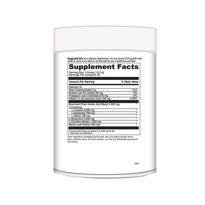 Davinci Labs Maxi BCAA Raspberry Lemonade Energy 13.23 Oz / 30 Servings - Supplement Facts panel