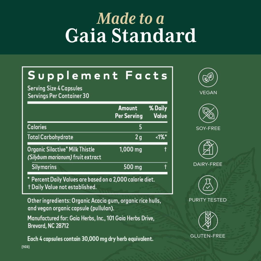 Gaia PRO Milk Thistle 1000 - Supplement Facts panel