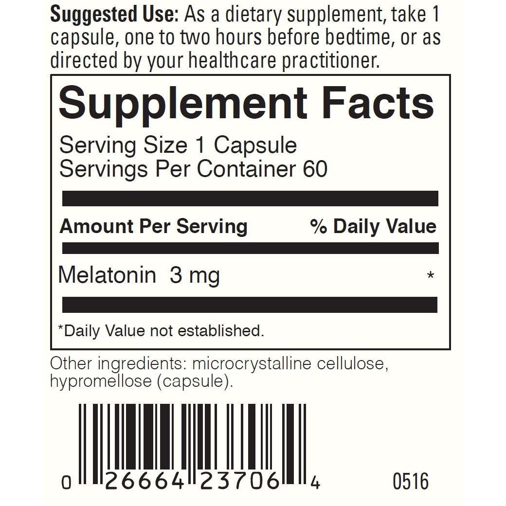 Davinci Labs Melatonin-3 60 Capsules - Supplement Facts panel