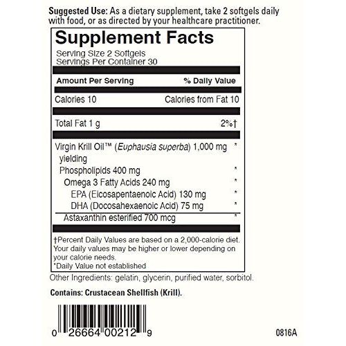 Davinci Laboratories Krill Oil - 60 Softgels - Supplement Facts panel