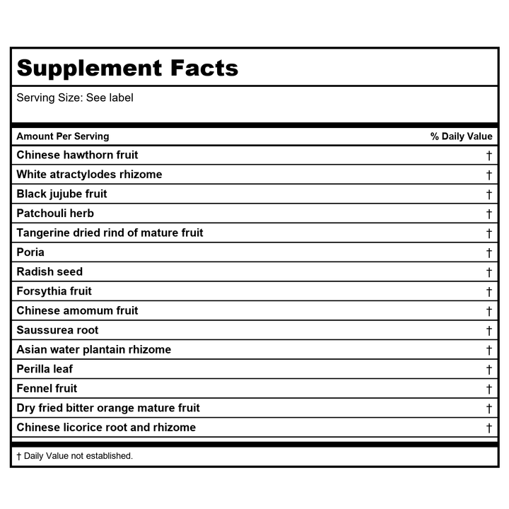 Kan Herb Gentle Warriors Tummy Tamer 8 Ounce - Supplement Facts panel