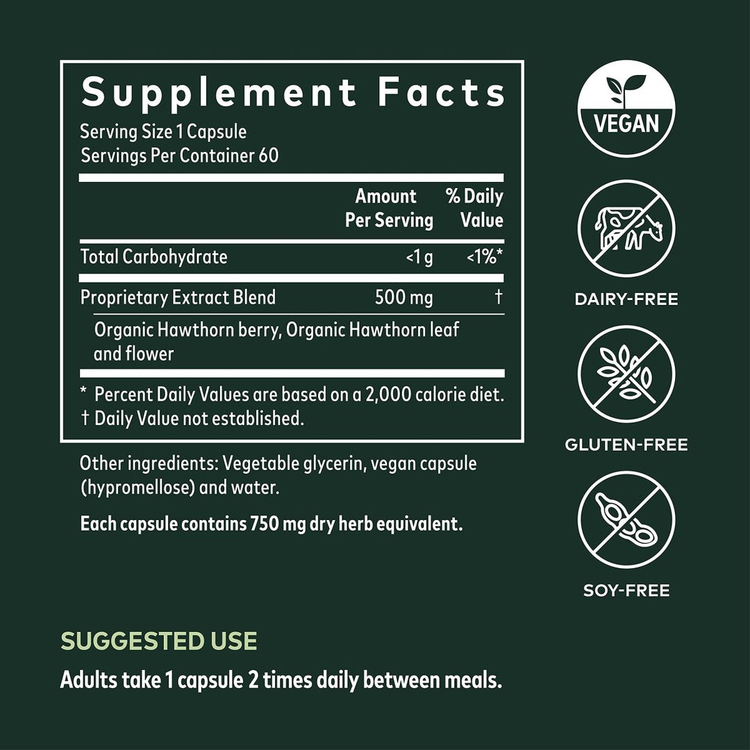 Gaia Herbs Hawthorn Supreme - 60 Vegan Liquid Phyto-Caps - Supplement Facts panel