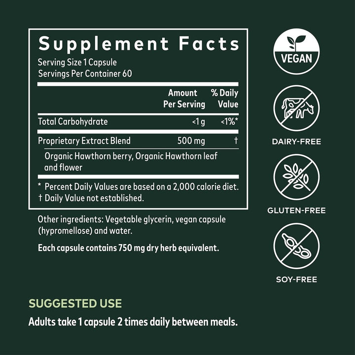 Gaia Herbs Hawthorn Supreme - 60 Vegan Liquid Phyto-Caps - Supplement Facts panel