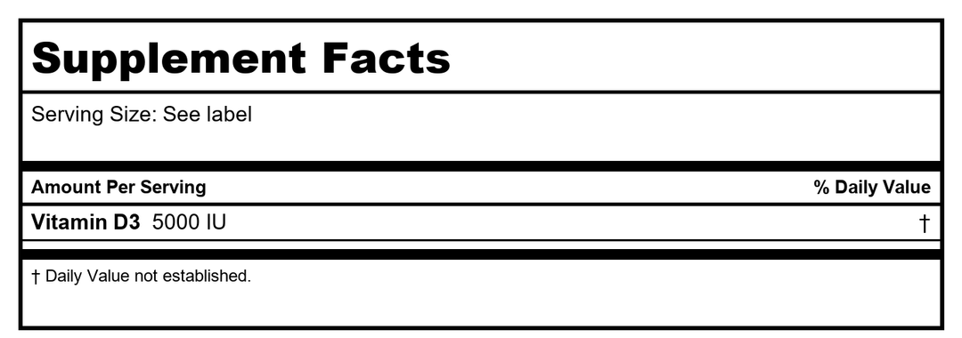 Davinci Labs - Vitamin D3 5000 IU 120 caps [Health and Beauty] - Supplement Facts panel
