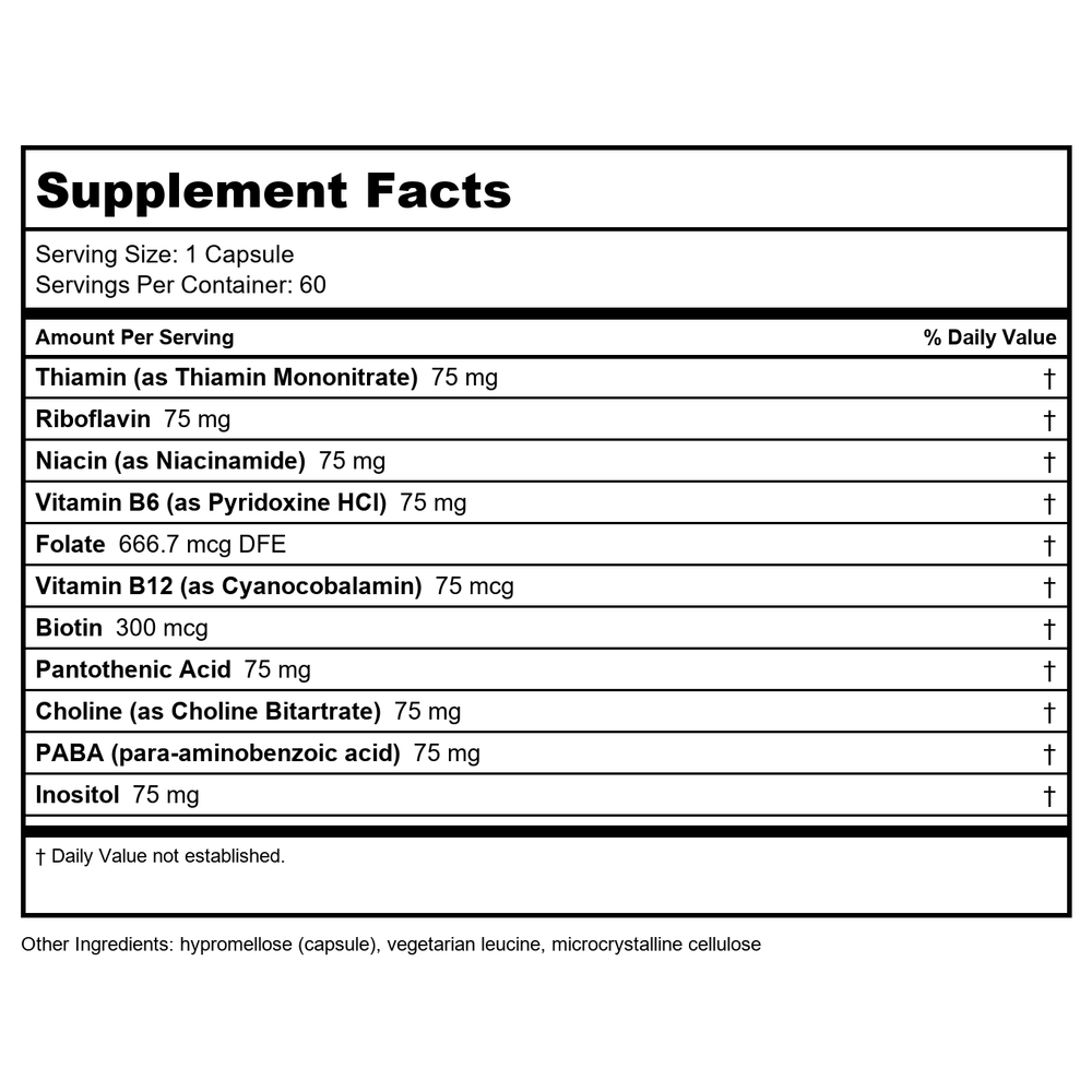 DaVinci Laboratories B Complex-75 - 60 Capsules (Quantity of 3) - Supplement Facts panel