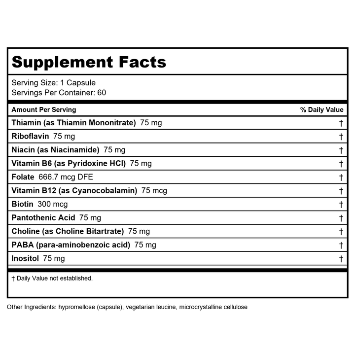 DaVinci Laboratories B Complex-75 - 60 Capsules (Quantity of 3) - Supplement Facts panel
