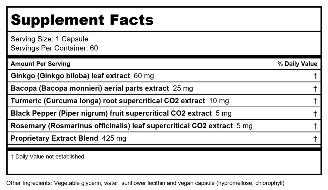 Gaia PRO Brain Daily NF-kB Formula -60 Vegan Liquid Phyto-Capsules (60 Servings) - Supplement Facts panel