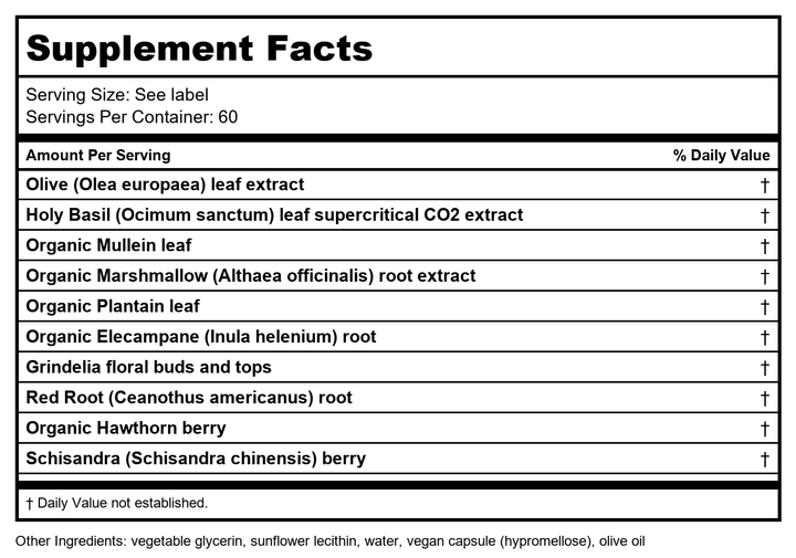 Gaia Herbs Mighty Lungs -  60 Vegan Liquid Phyto-Capsules (30-Day Supply) - Supplement Facts panel