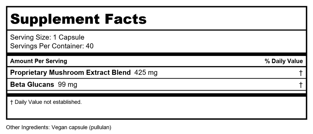 Gaia PRO Daily Mushroom Immune - Supplement Facts panel