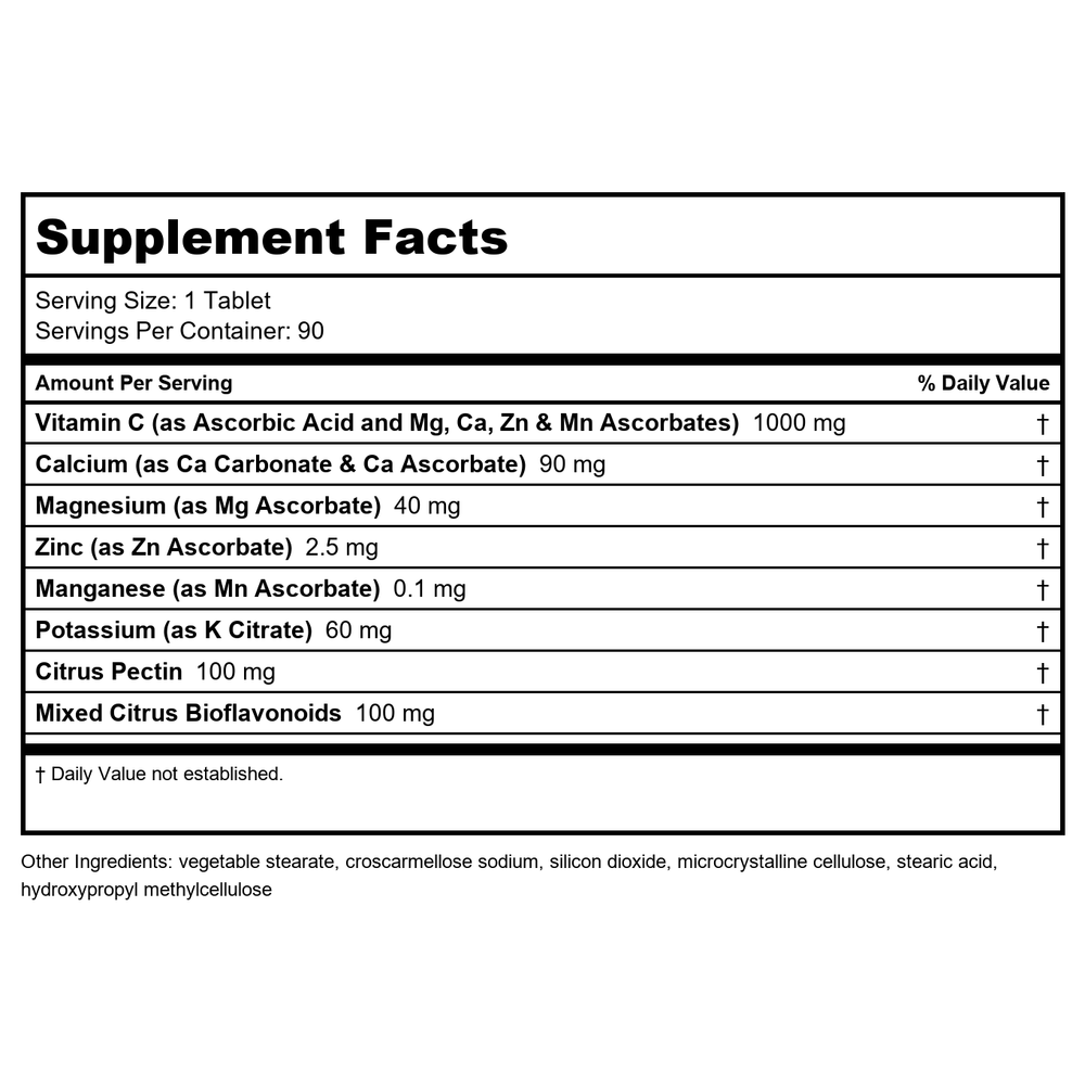 Davinci Poten-C Vegitabs 250 Count by - Supplement Facts panel