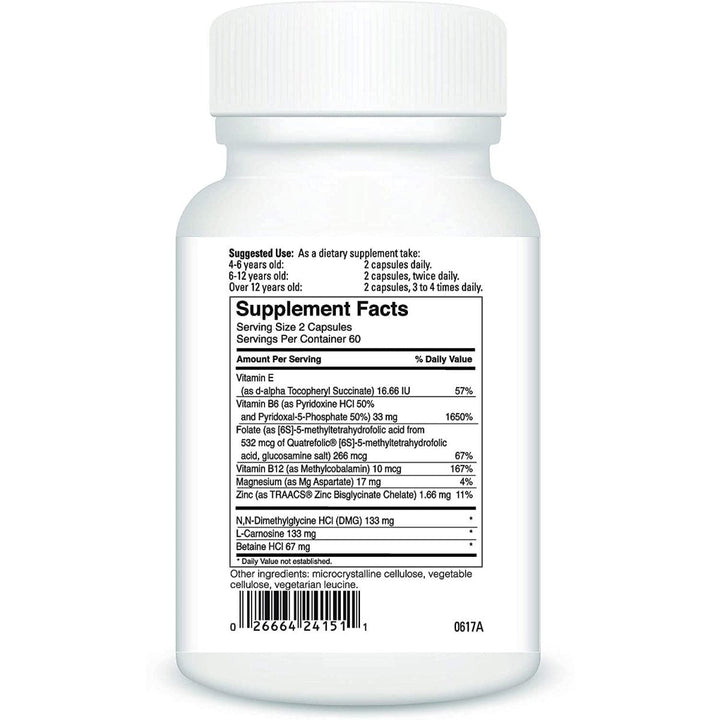 Behavior Balance-DMG 120 VegiCaps by DaVinci Laboratories of Vermont - Supplement Facts panel