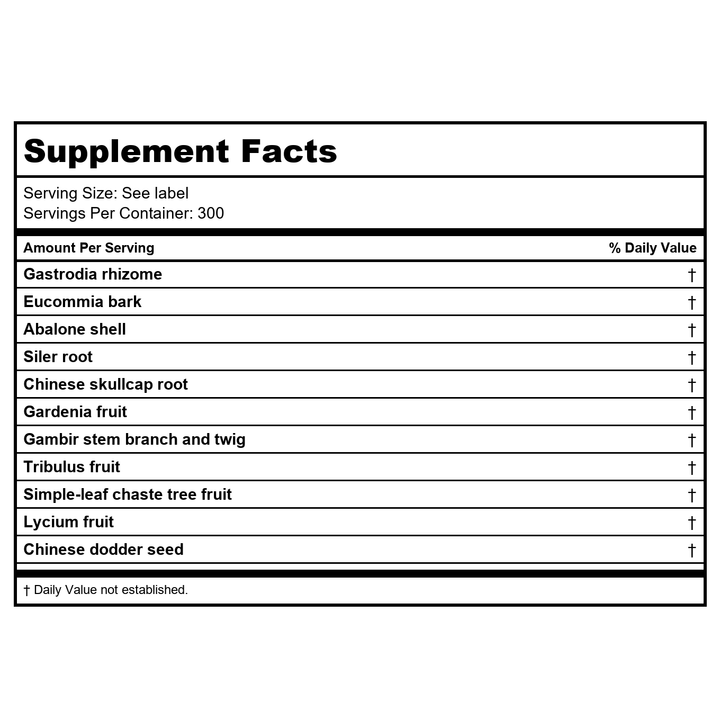 Kan Herbals Steady Centeredness 300 Tablets - Supplement Facts panel
