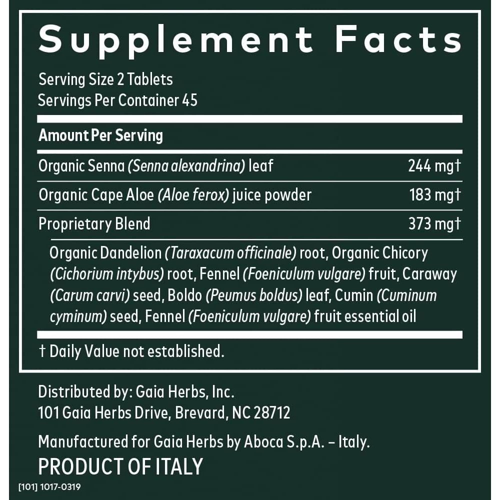 Gaia Herbs Natural Laxative 90 ct, Tablets - Supplement Facts panel