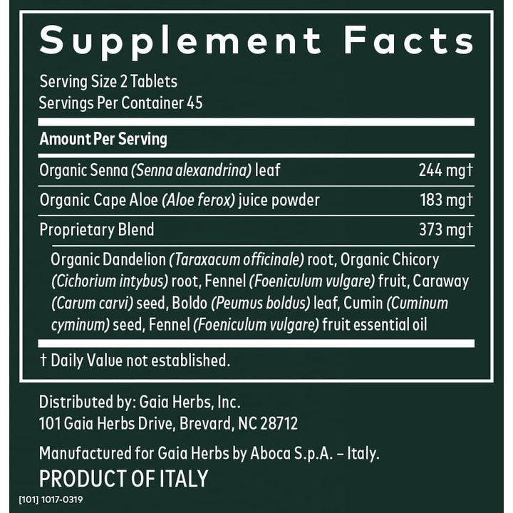 Gaia Herbs Natural Laxative 90 ct, Tablets - Supplement Facts panel