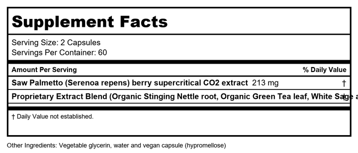 Gaia Herbs Prostate Health - Supports Prostate Health and Function for Men - 120 Vegan Liquid Phyto-Capsules - Supplement Facts panel