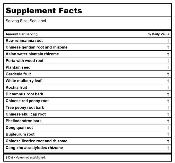 Kan Herb Essentials Damp Heat Derma Relief 60 Tablets - Supplement Facts panel