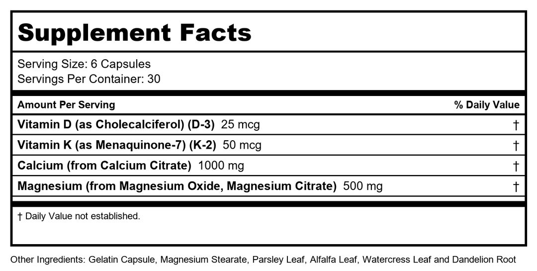 Solaray Cal-Mag Citrate 2:1 with D-3 &amp; K-2 Capsules 180 Count - Supplement Facts panel