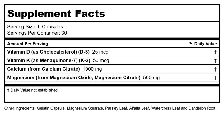 Solaray Cal-Mag Citrate 2:1 with D-3 &amp; K-2 Capsules 180 Count - Supplement Facts panel