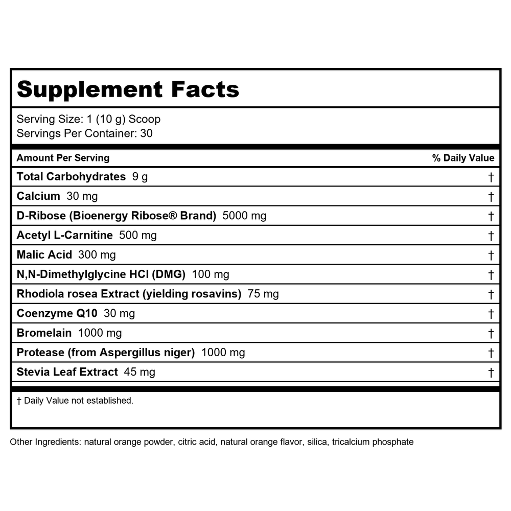 Davinci Laboratories - Mito-Fuel, Healthy Energy Drink, Orange Flavor, Vegetarian, 30 Servings - Supplement Facts panel
