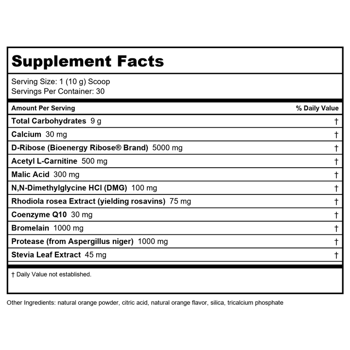 Davinci Laboratories - Mito-Fuel, Healthy Energy Drink, Orange Flavor, Vegetarian, 30 Servings - Supplement Facts panel