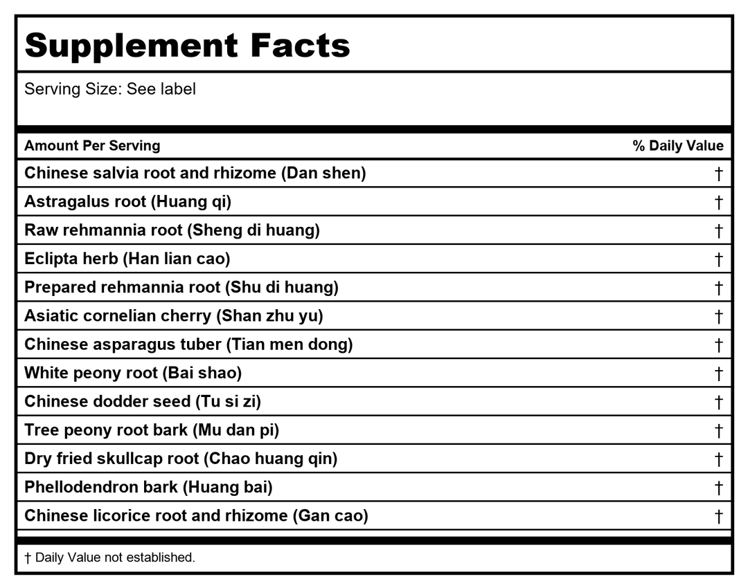 Kan Jade Woman Herbals Jade Moon Cool 8 Ounce - Supplement Facts panel